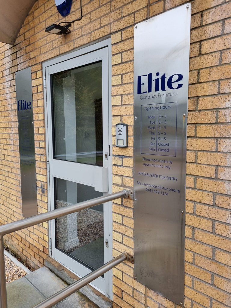 networksigns's tweet photo. Large exterior sign installed today for Elite Contract Furniture . The final installation of signage at their new premises. In the last few months we have also installed some smaller exterior wall signs and an interior wall graphic/mural #networksigns #glasgowsouthside https://t.co/C8QqHdEChZ