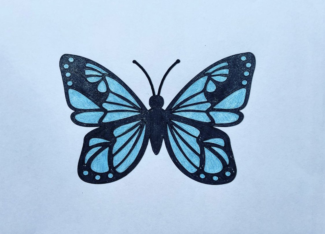 ArtworkFun's tweet image. Black &amp;amp; Blue Butterfly done with glitter pens.

#coloring #butterfly #butterflies #glitterpen