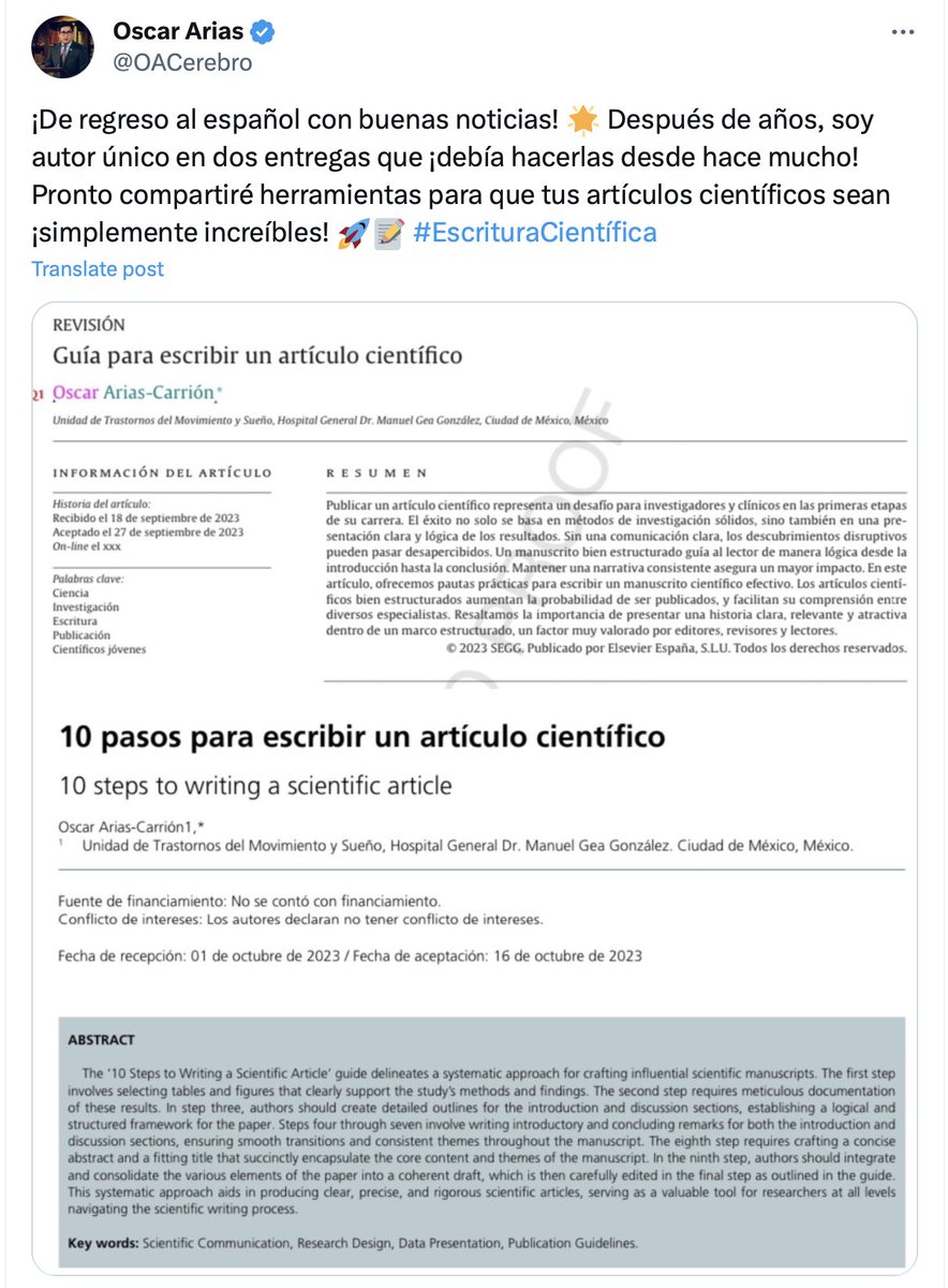 Ruben Dario Palacio, Ph.D. (@rdpalacio) on Twitter photo Al investigador <a href="/OACerebro/">Oscar Arias</a> le gustaron tanto mis diez pasos para escribir un artículo científico, que se fue a publicarlos como si fueran suyos.
x.com/rdpalacio/stat… Al investigador <a href="/OACerebro/">Oscar Arias</a> le gustaron tanto mis diez pasos para escribir un artículo científico, que se fue a publicarlos como si fueran suyos.
x.com/rdpalacio/stat…