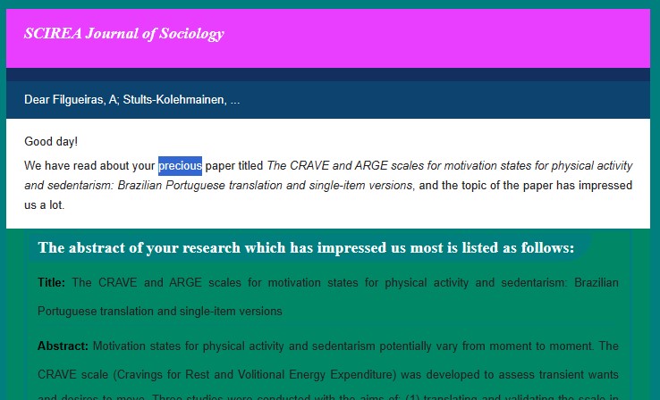 Journal solicitations are common, but never had one where they entice me by calling a recent publication "precious"! I guess my articles feel that way!
