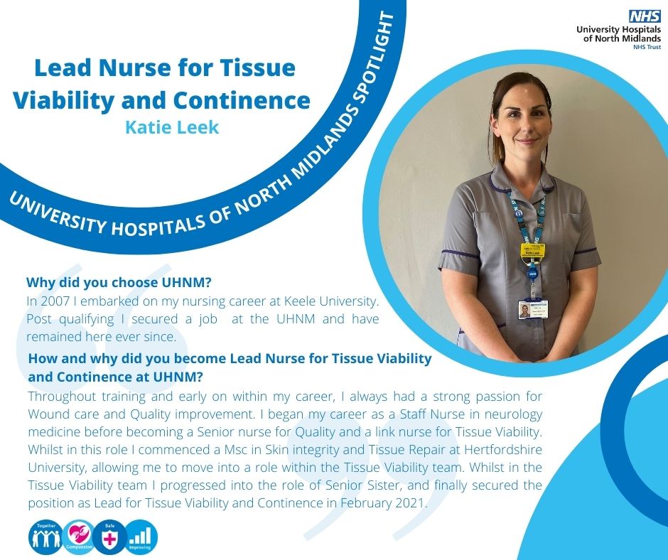Recruitment at UHNM (@careersatuhnm) on Twitter photo Meet Katie Leek, Lead Nurse for Tissue Viability and Continence!👋
This weeks <a href="/UHNM_NHS/">UHNM NHS Trust 🏥</a> spotlight!🔦
'Throughout training and early on within my career, I always had a strong passion for Wound care and Quality improvement....'💙
#MyUHNMcareer⭐️ Meet Katie Leek, Lead Nurse for Tissue Viability and Continence!👋
This weeks <a href="/UHNM_NHS/">UHNM NHS Trust 🏥</a> spotlight!🔦
'Throughout training and early on within my career, I always had a strong passion for Wound care and Quality improvement....'💙
#MyUHNMcareer⭐️