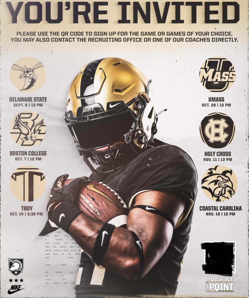 Honored to announce I’ll be up at West Point 10/28! <a href="/ArmyFB_Recruit/">Army Football Recruiting</a> #goarmy
