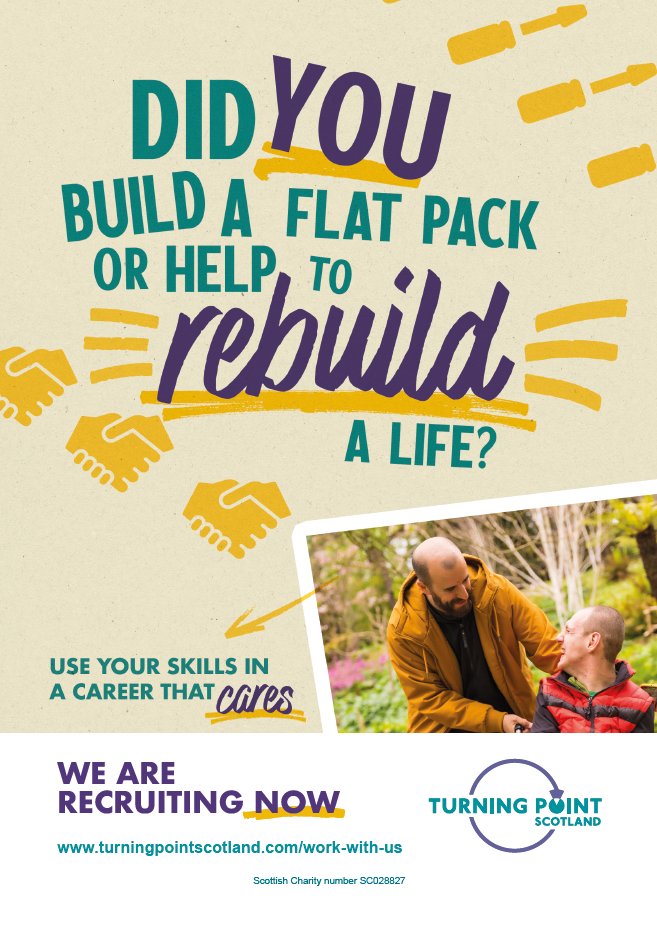 turningpointsco's tweet photo. Turning Point Scotland is delighted to be launching our Careers that Care campaign to share with your networks.
Have you ever thought of a career that cares? To learn about the opportunities on offer click below to find out more:
https://t.co/7c3YTzMRS8 https://t.co/Tfol0rCDMB