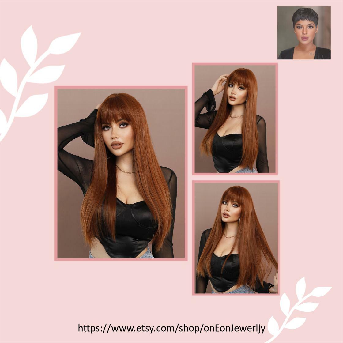 OneonJ's tweet photo. In stock. Going soon. 28" Luxry Ginger Wig for Women Caramel Brown Bangs Long Straight Hair Wig Full Head Synthetic Hair Daily Party Cosplay Fashion Wig Gift Idea only at $79.99.. 
https://t.co/WtoJod6XvY
#GiftForHer #PartyWigs https://t.co/7b8UiglTwS