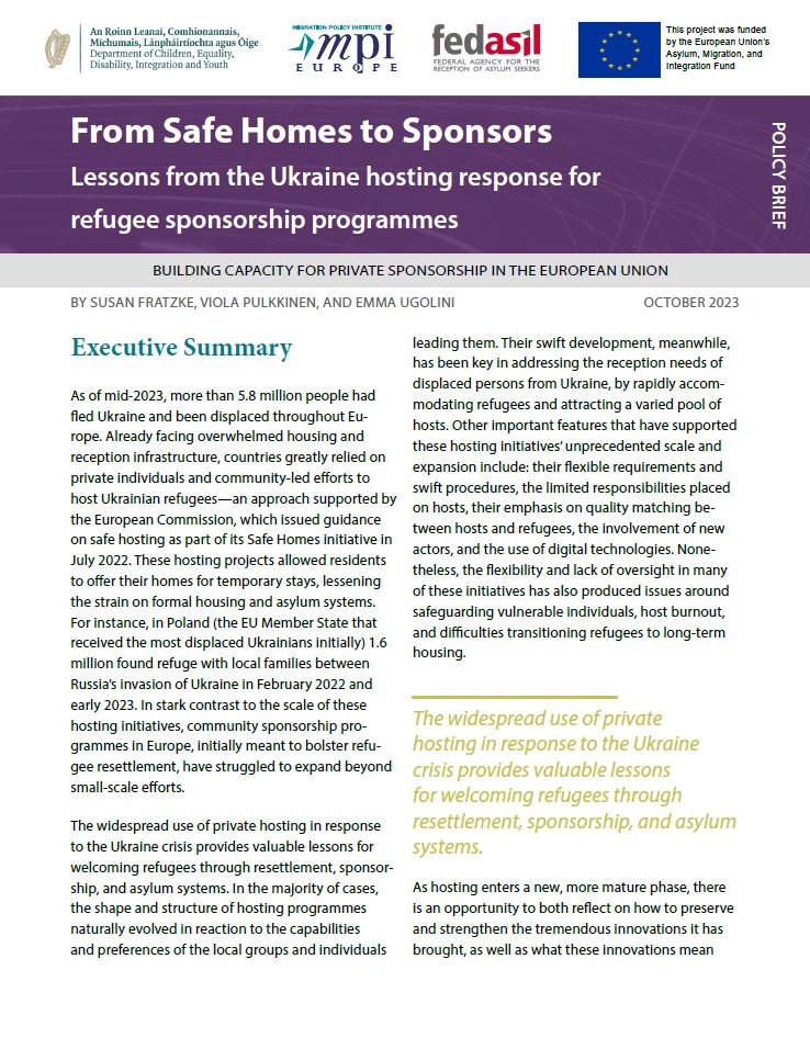 Countless Europeans opened their homes to displaced Ukrainians, providing fast, flexible responses What valuable lessons does private hosting offer for refugee sponsorship programmes? New CAPS-EU research out today explores: migrationpolicy.org/research/ukrai…