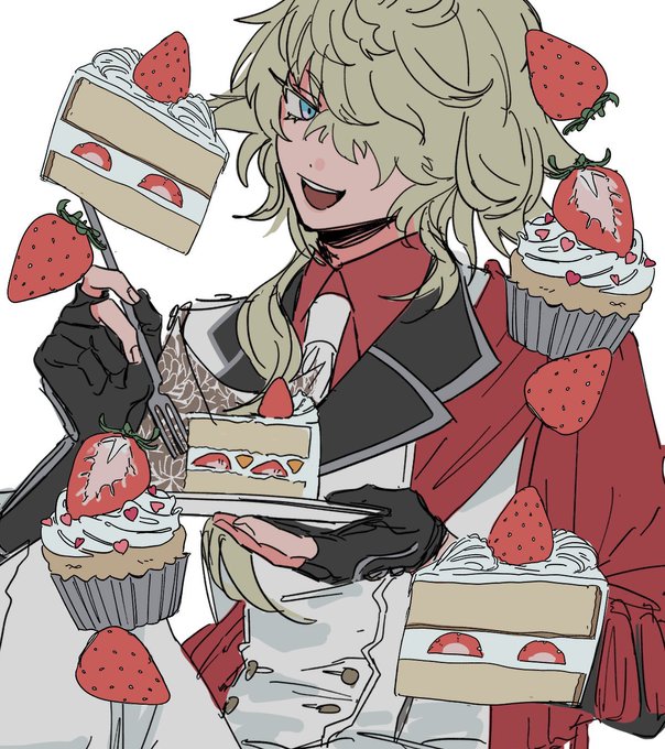 「holding fork strawberry shortcake」 illustration images(Latest)