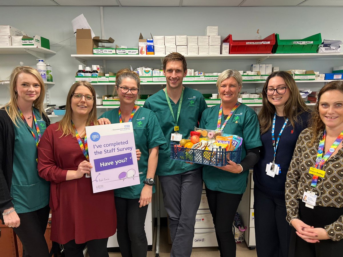 gloshospitals's tweet photo. *GHT STAFF*
Congratulations to the Pharmacy Wotton Lawn team who have won a hamper of goodies for the team with the highest staff survey response rate over the last week!

Could your team be next? Just fill in your Staff Survey. #NSS2023 https://t.co/iw1eGpLmOs