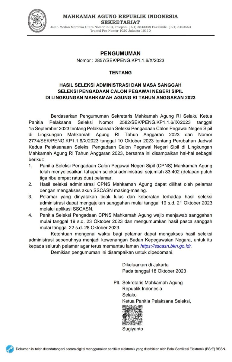 CASN_MA_RI's tweet photo. #SobatMA dapat cek akun SSCASN masing-masing untuk mengetahui hasil seleksi adminisitrasi.
#seleksiCPNSMA2023 https://t.co/9sJP4DlQf5