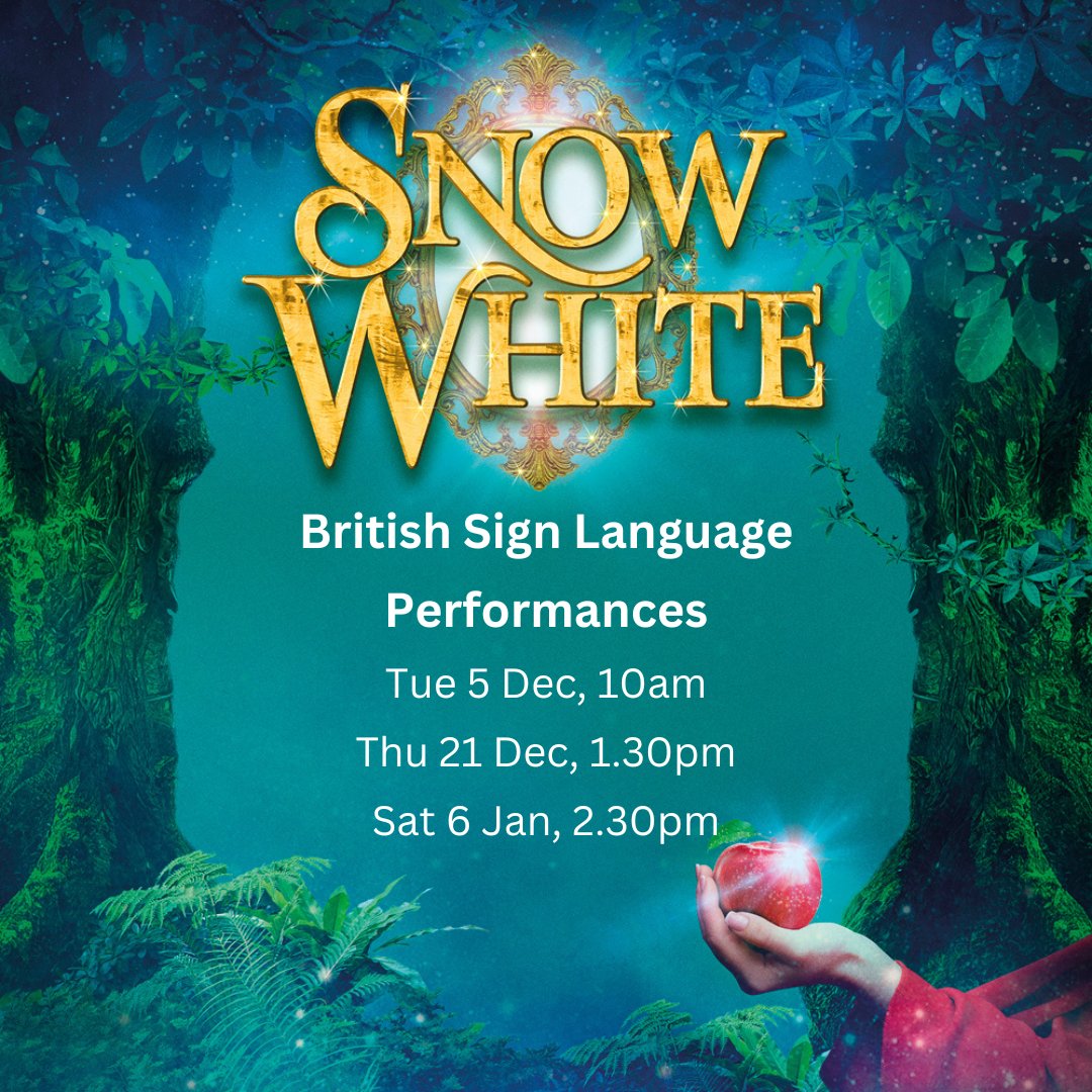 Discover the magic of Snow White this festive season at our BSL Performances. An interpreter will stand in a visible position and interpret the spoken and heard elements of the performance. Follow the link for more info: bit.ly/SnowWhite2324