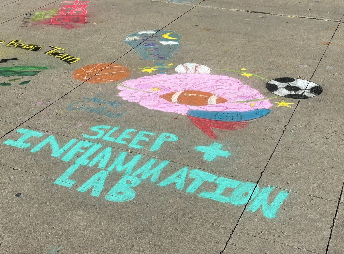 Beautiful sidewalk art depicting sleep disturbances after sports concussion in kids. 🧠💤

This was created by Nicole Couillard, an undergrad researcher in the lab, as part of the <a href="/CUBoulder/">CU Boulder 🦬</a> UROP sidewalk symposium. <a href="/CUBoulderIPHY/">CUBoulderIPHY</a>