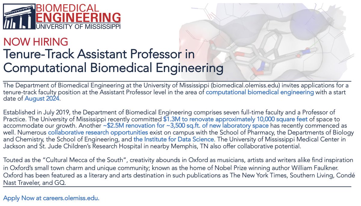 We are hiring! Tenure-Track Assistant Prof of BME in the areas of computational biology, bioinformatics, AI, or related fields. Apps submitted by Dec. 1 will have priority. Feel free to DM or email me if you have any questions!