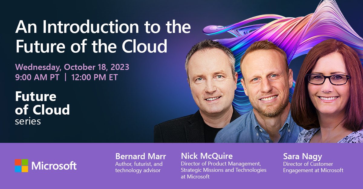 GlenGilmore's tweet image. 🔜 TODAY, Oct 18 📣 

#Microsoft Future of Cloud SERIES☁️⛅️🌧️🌤️ | @MSCloud Episode 1️⃣

bit.ly/45pTQOm 🎟️

⏰ 9am PT | 12pm ET 

#MSCloud #FutureofCloud #MSFTPartner #TechNews 

✅ EPISODE ONE: Intro to Future of the Cloud ⛅️ 

LIVE Chat with Q&amp;amp;A

3 Disruptive Shifts of…