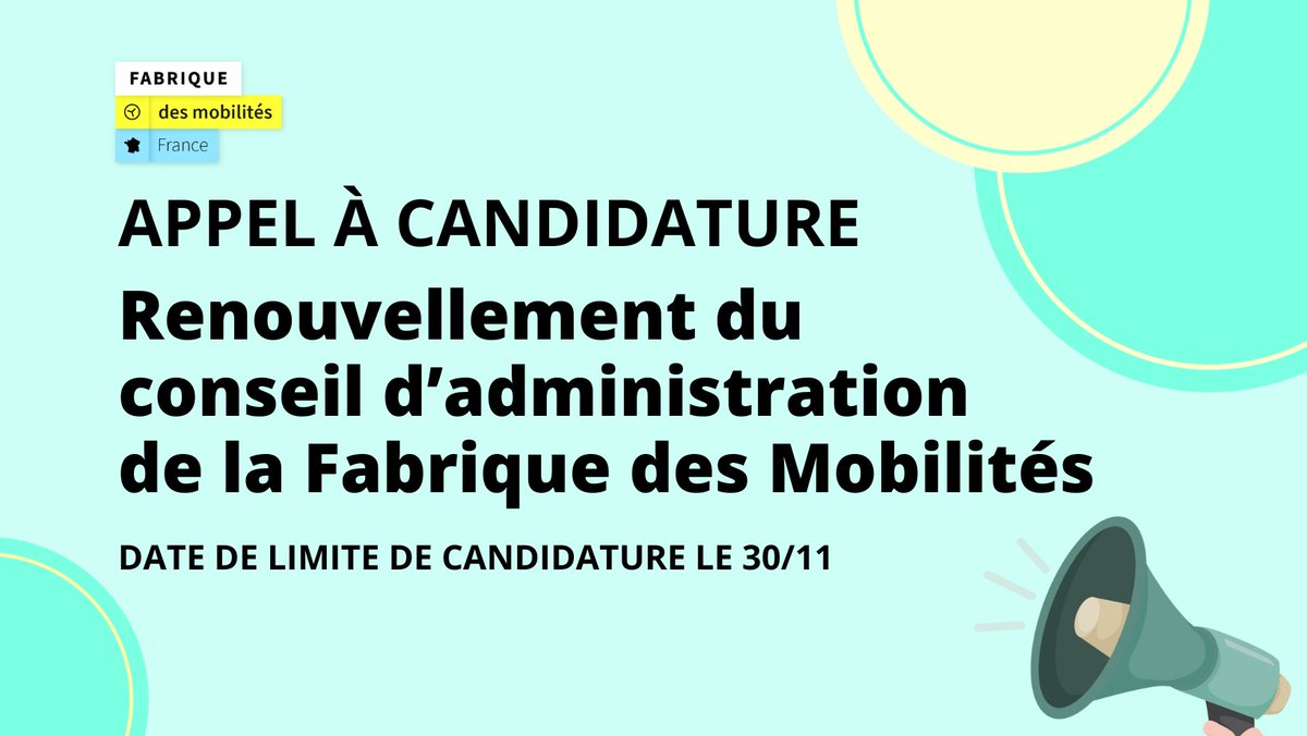 La Fabrique des Mobilités (@fab_mob) on Twitter photo 📢Appel à candidature au Conseil d'Administration de la Fabrique des Mobilités
La <a href="/fab_mob/">La Fabrique des Mobilités</a> renouvelle l'intégralité de son conseil d'administration d'ici la fin de l'année.
N'hésitez pas à proposer votre candidature ! 👇
cloud.fabmob.io/apps/forms/s/9… 📢Appel à candidature au Conseil d'Administration de la Fabrique des Mobilités
La <a href="/fab_mob/">La Fabrique des Mobilités</a> renouvelle l'intégralité de son conseil d'administration d'ici la fin de l'année.
N'hésitez pas à proposer votre candidature ! 👇
cloud.fabmob.io/apps/forms/s/9…