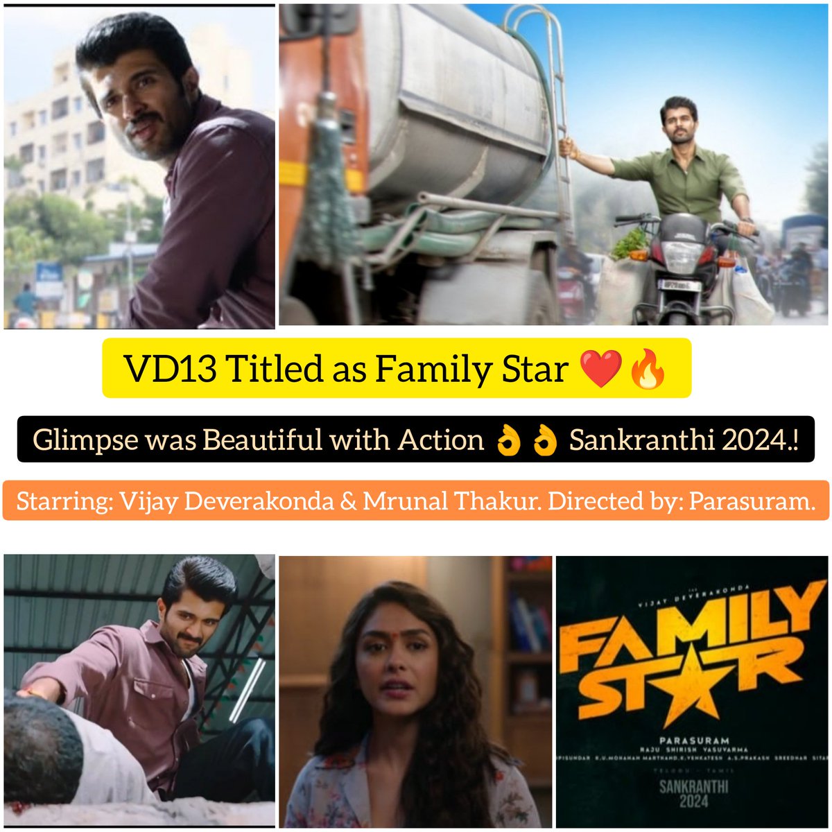 Bhargav557807's tweet photo. #FamilyStar Glimpse! ❤️🔥

▶️ https://t.co/fJapjP834V

Sankranthi 2024.. 💕💥

@TheDeverakonda @mrunal0801 @ParasuramPetla #KUMohanan @GopiSundarOffl @SVC_official #VijayDeverakonda #MrunalThakur #VD13 #SVC54 https://t.co/uay6KWiliG
