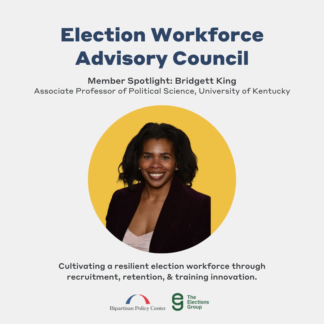Bridgett King (@phd_unicorn) on Twitter photo Thank you <a href="/BPC_Bipartisan/">Bipartisan Policy Center</a> and <a href="/TheElectionsGrp/">The Elections Group</a> for inviting me to join the Election Workforce Advisory Council! A healthy election workforce is essential to our democracy and I’m excited to work on fostering that with this group. bipartisanpolicy.org/press-release/… Thank you <a href="/BPC_Bipartisan/">Bipartisan Policy Center</a> and <a href="/TheElectionsGrp/">The Elections Group</a> for inviting me to join the Election Workforce Advisory Council! A healthy election workforce is essential to our democracy and I’m excited to work on fostering that with this group. bipartisanpolicy.org/press-release/…