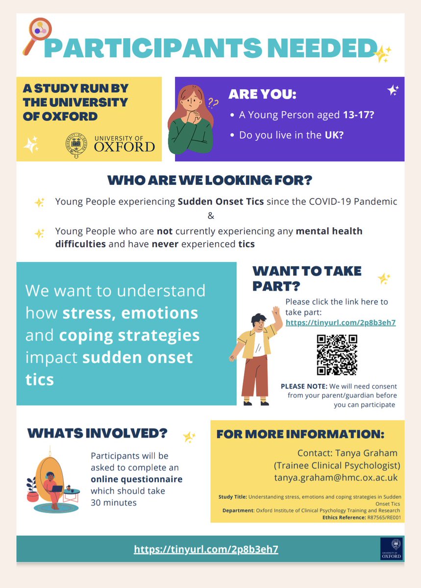 DrFionaMcF's tweet photo. Study I am involved with looking at sudden onset tics. Recruiting participants aged 13-17 now. Link is in the picture below. https://t.co/XfHXkppl8l