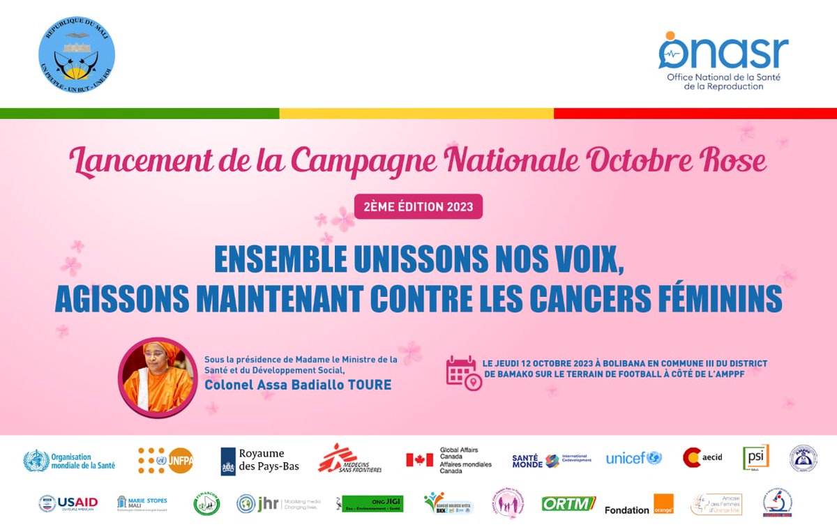 La commune III de BKO accueille cet événement d'importance capitale qui sera présidée par Mme le Ministre de la santé en présence de la marraine du mois de la solidarité Mme Touré Lobbo Traoré. Un engagement fort des autorités contre ces cancers qui tuent chaque jour au Mali.