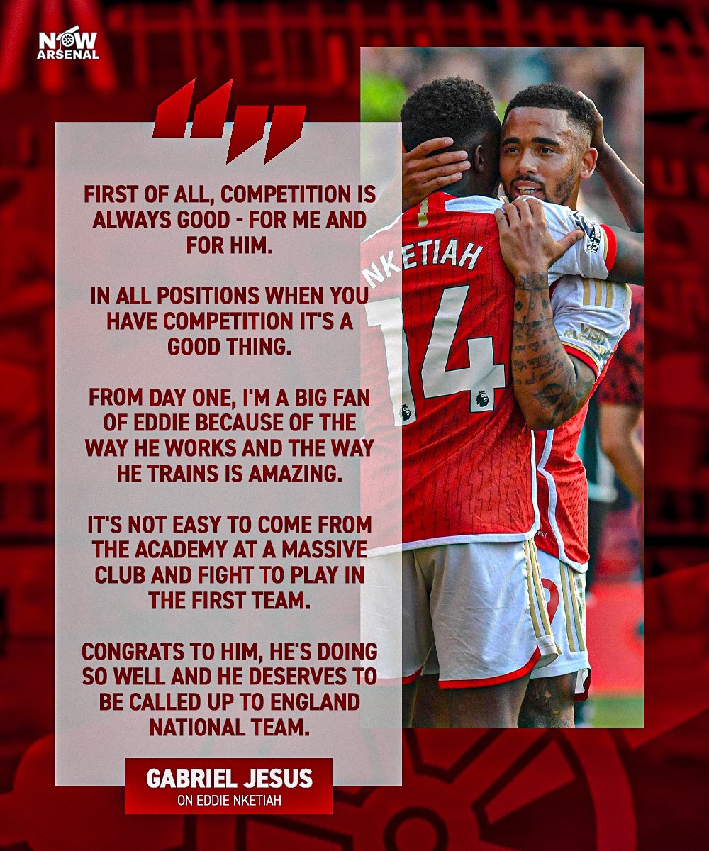 now_arsenaI's tweet image. 🗣️| Gabriel Jesus speaking on Eddie Nketiah.