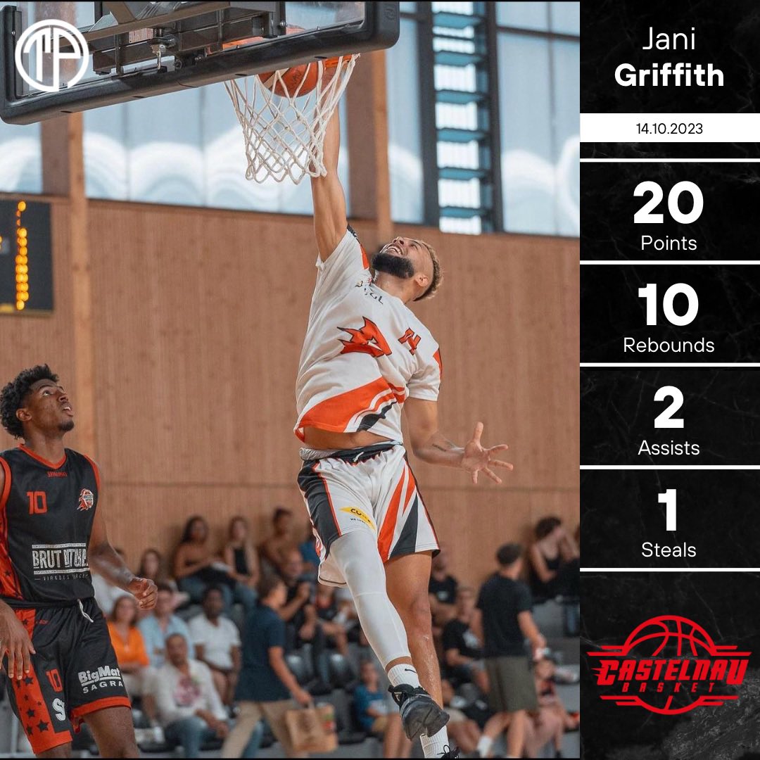 ThePlayer_Agenc's tweet photo. 📊 | @JaniGriffith20 with the double-double for Castelnau Basket versus Agde Basket! 🇫🇷

#ThePlayerAgency https://t.co/XMt1yWfDJs