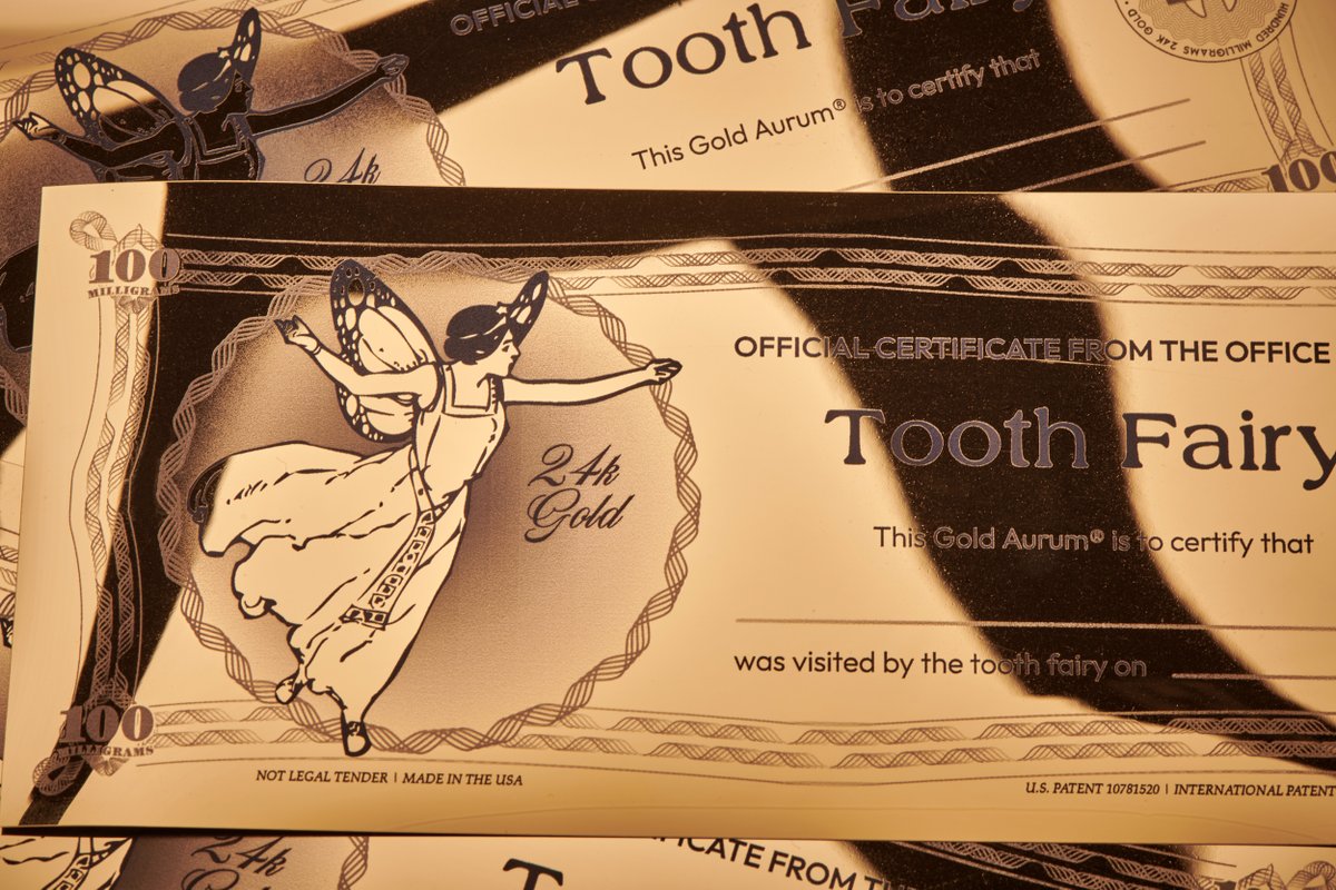 Attention all Tooth Fairy believers! 🦷
The Tooth Fairy Aurum® bill is available on our website! 
Visit our website and get your Tooth Fairy Aurum®.
bit.ly/3ZbqQZ4
#makeitspecial #toothfairy #gold #aurum #aurumgoldbill #goldbill #investment
