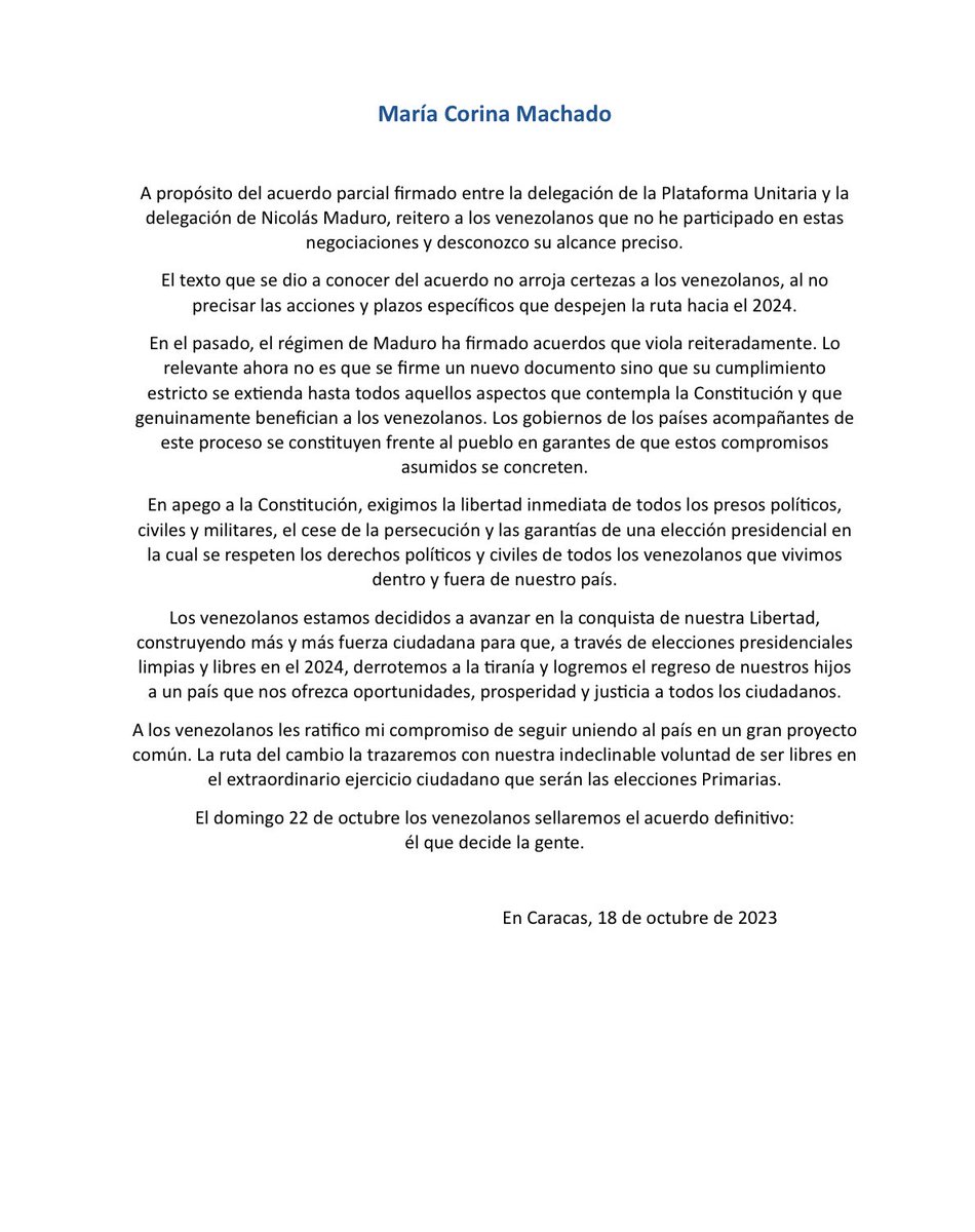 MariaCorinaYA's tweet photo. A los venezolanos y a la comunidad internacional: https://t.co/R2RN5fRzfB