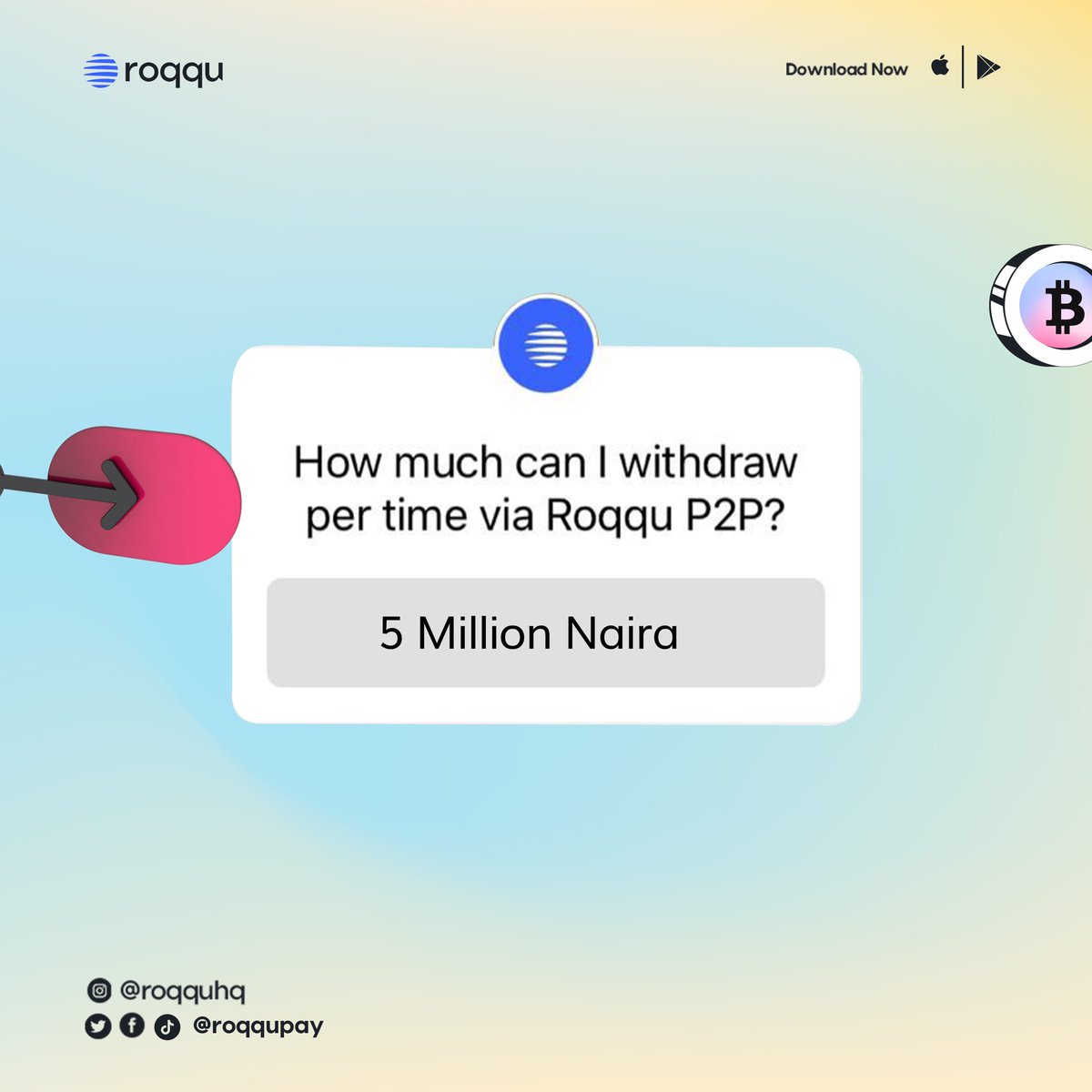 Curious about Roqqu P2P withdrawal limit? We have got you covered! You can  withdraw as much as 5 million Naira per transaction using Roqqu P2p Enjoy  seamless Crypto transactions with @roqqupay #ThinkCryptoThinkRoqqu