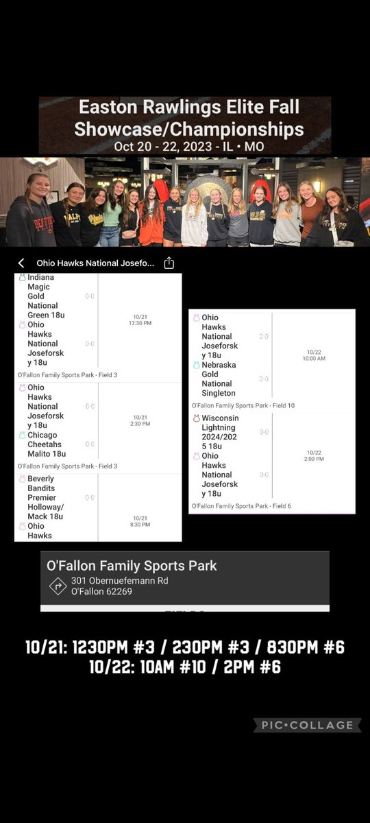 Schedule for the Easton Rawlings Elite Fall Showcase in O’Fallon IL this weekend!! <a href="/MeagganP/">Meaggan Pettipiece</a> <a href="/laneyj40/">Coach Laney Jones</a>