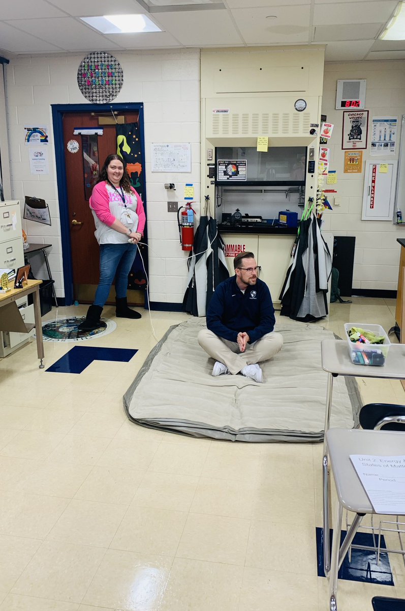 LPprincipals's tweet photo. Fun times in Ms. Black &amp; Mr. Kimel’s Chem class at East Campus this morning! Students participated in a Let’s “Blow Up” the Principal activity in their study of particles. @LPLancers #InquiryBaseLearning #StudentCentered #WeAreLakePark https://t.co/R2UQYXi5El