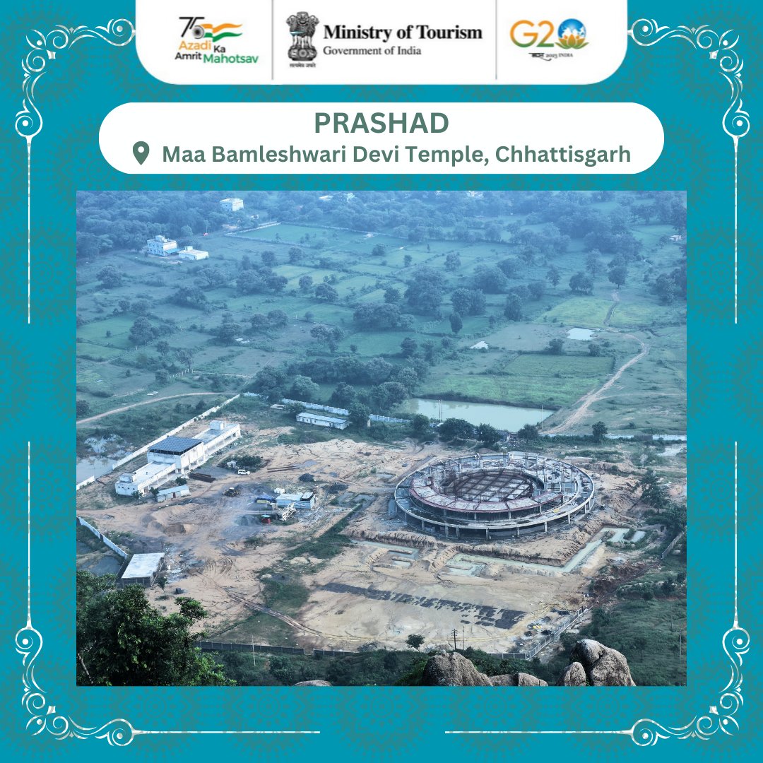 tourismgoi's tweet photo. Ministry of Tourism formulated PRASHAD scheme in line with the vision of Hon’ble PM for promoting #SpiritualTourism.
Under #PrashadScheme, development of various infrastructures has been sanctioned for the development of Maa Bamleshwari Devi Temple, Chhattisgarh. #DekhoApnaDesh https://t.co/zeekI2Bi5K