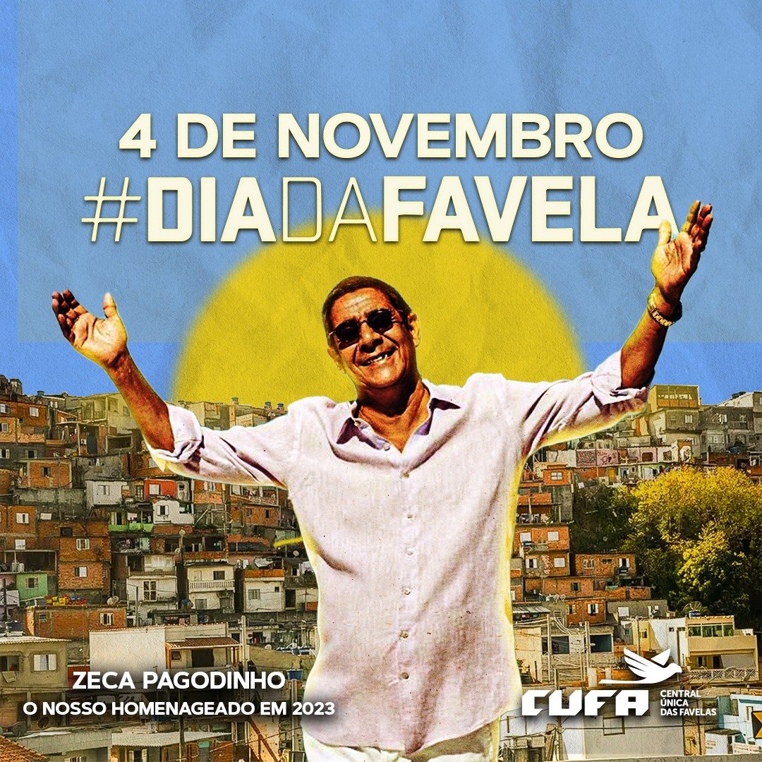Zeca Pagodinho é o homenageado do Dia da Favela 2023, por sempre cantar a favela em suas canções, contribuindo para a autoestima dos moradores desses territórios, além de ser referência da cultura popular brasileira!
Vamos fazer a Semana da Favela entre os dias 4 e 10 de novembro