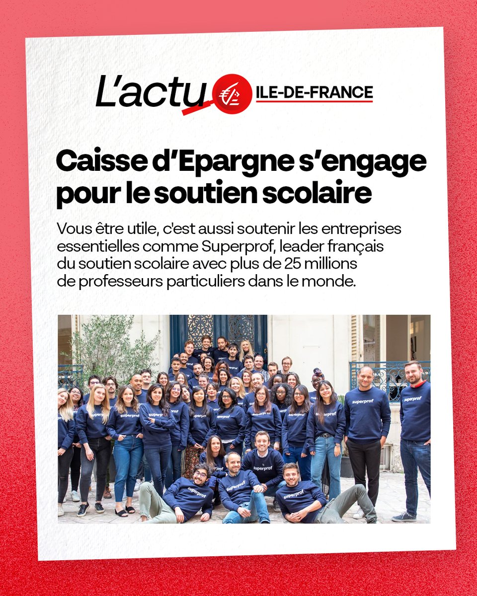 Caisse d'Epargne (@caisse_epargne) on Twitter photo Trouver des profs qualifiés et disponibles devient un défi. Pour soutenir ceux qui vous aident au quotidien, nous accompagnons Superprof, qui fait partie du programme FT120/Next40. 📚 Soutenir l'éducation, c'est soutenir l'avenir 👉 fcld.ly/thv93wr
<a href="/CE_iledefrance/">Caisse d'Epargne IDF</a> Trouver des profs qualifiés et disponibles devient un défi. Pour soutenir ceux qui vous aident au quotidien, nous accompagnons Superprof, qui fait partie du programme FT120/Next40. 📚 Soutenir l'éducation, c'est soutenir l'avenir 👉 fcld.ly/thv93wr
<a href="/CE_iledefrance/">Caisse d'Epargne IDF</a>