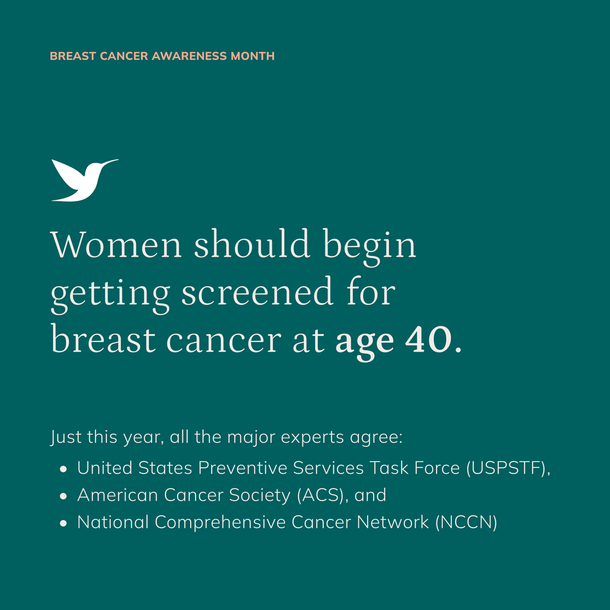 In honor of breast cancer awareness month, we want to highlight that this year, the USPSTF updated the age in which they recommend women begin screening for breast cancer. Learn more: bit.ly/3QvBF5T

#womenshealth #breastcancer #breastcancerawarenessmonth #preventivecare