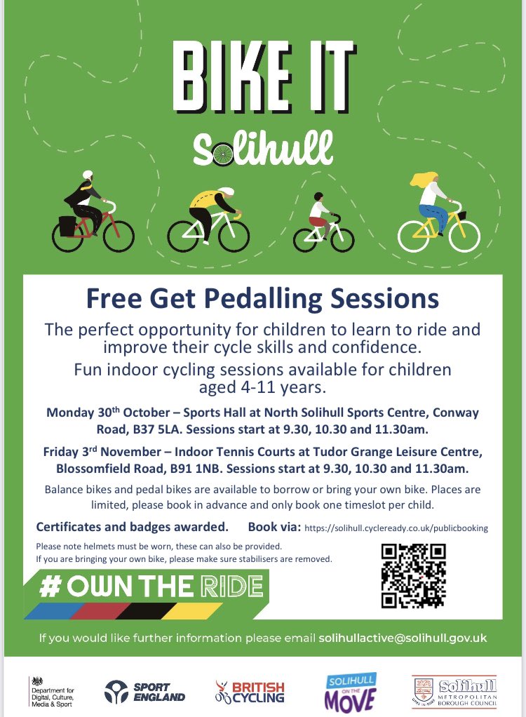 Some for 4-11 year olds over half term who want to improve their skills on their bikes. Or even begin to ride a bike @PegasusPrimary @YarnfieldSch @lea_forest_aet @BHPS_1 @OAHobmoor @OABLJ @LyndonGreenJnr