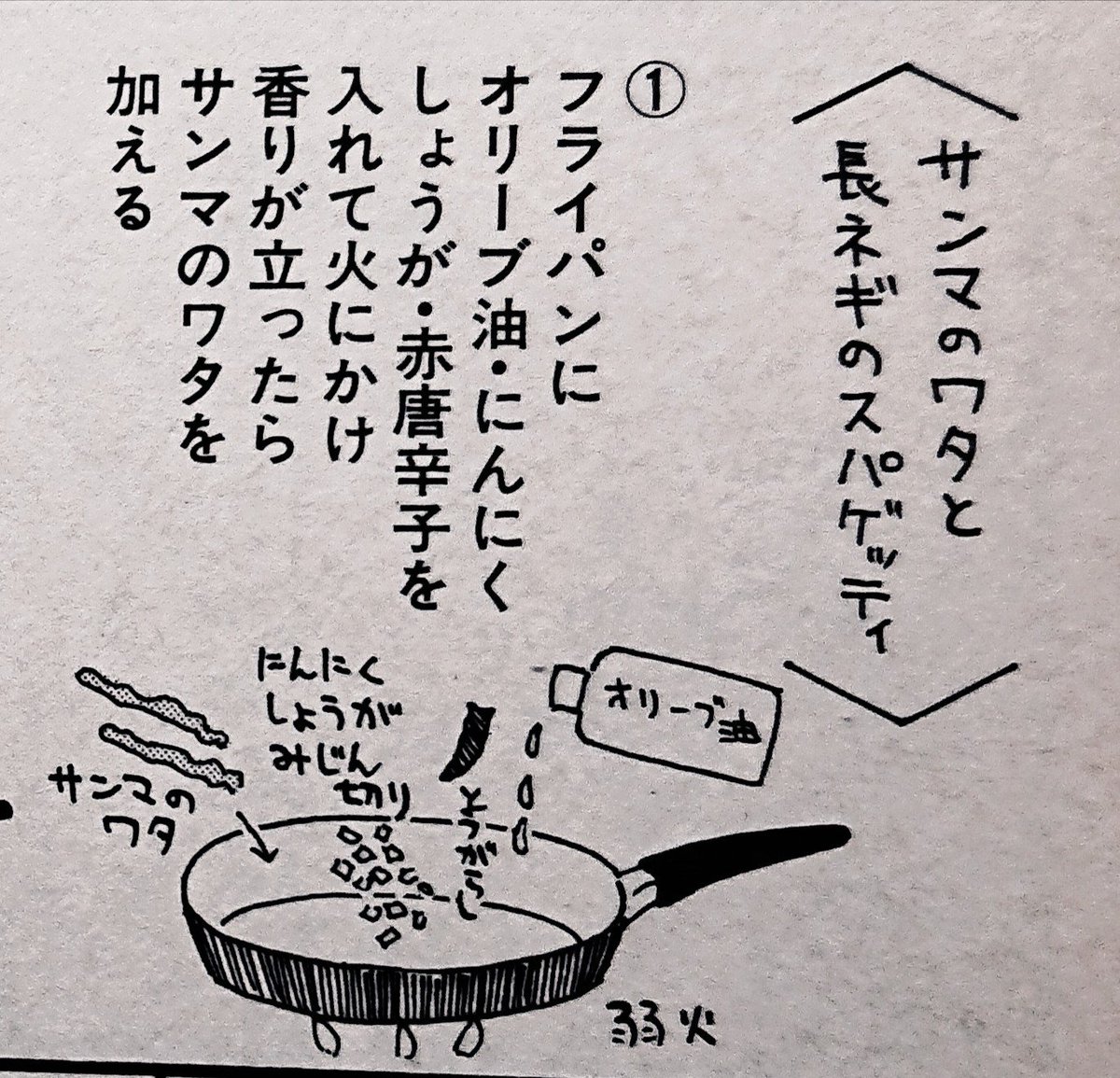 <サンマのワタと長ネギのスパゲティ>

(拙著『まかない君』第3巻より) 