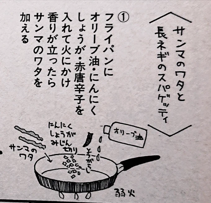 <サンマのワタと長ネギのスパゲティ>

(拙著『まかない君』第3巻より) 