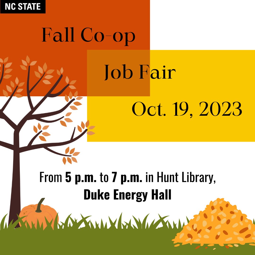 NC State PFS (@ncstatepfs) on Twitter photo Encourage your student to check out the Fall Co-op Job Fair tomorrow and talk to a variety of employers offering co-op positions! <a href="/NCStateCareer/">NC State Career Development</a>
More information regarding this event can be found using the link below.
go.ncsu.edu/fall-coop-job-…
#PA_Madison Encourage your student to check out the Fall Co-op Job Fair tomorrow and talk to a variety of employers offering co-op positions! <a href="/NCStateCareer/">NC State Career Development</a>
More information regarding this event can be found using the link below.
go.ncsu.edu/fall-coop-job-…
#PA_Madison