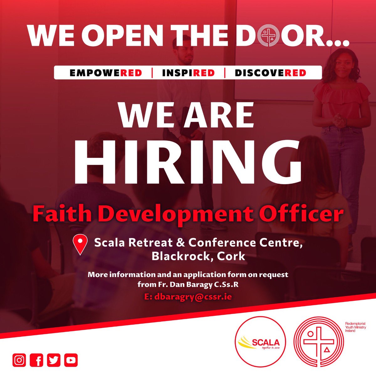 Scala Retreat Centre (@scalaretreat) on Twitter photo If you are passionate about faith, community, and living a life in service of others, come join us on this incredible journey! đ« #FaithInCork #JoinOurMission #FaithInActionÂ
For more information and an application form on request from Fr. Dan Baragry C.Cs.RÂ
E: dbaragry@cssr.ie If you are passionate about faith, community, and living a life in service of others, come join us on this incredible journey! đ« #FaithInCork #JoinOurMission #FaithInActionÂ
For more information and an application form on request from Fr. Dan Baragry C.Cs.RÂ
E: dbaragry@cssr.ie