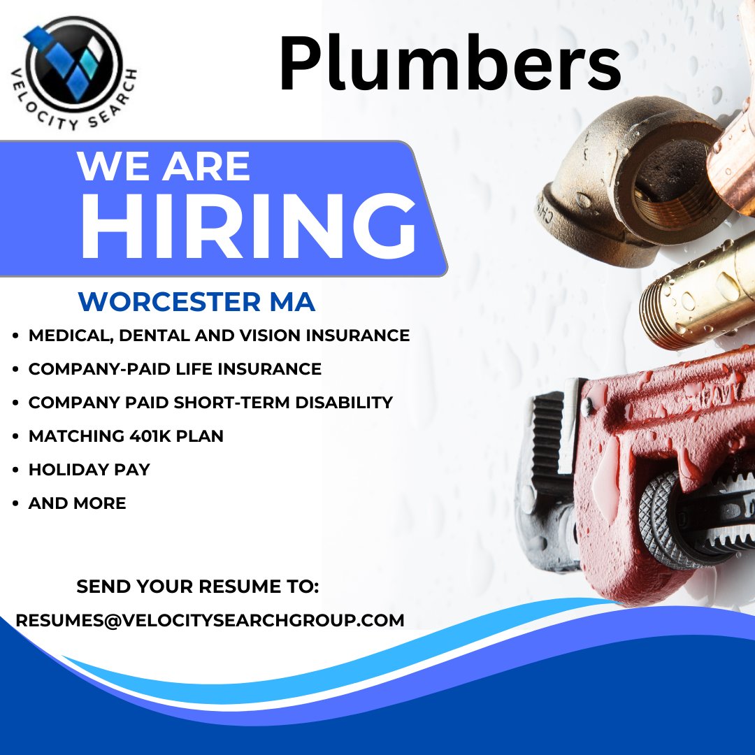 VelocitySearch1's tweet photo. Plumber Needed
Please send your resume to: resumes@velocitysearchgroup.com
Check out our job board at: https://t.co/DqrbaKRTct https://t.co/YH5UdejodZ