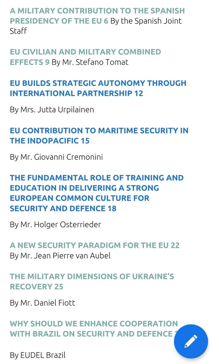 EU MILITARY FORUM #3-23 is out! Featuring: 🖍️@ChairmanEUMC 🖌️@stefano_tomat 🖍️@JuttaUrpilainen 🖌️ @cremogi 🖍️ H. Osterrieder #ESDC 🖌️JP van Aubel 🖍️ @DanielFiott 🖌️ @UEnoBrasil @eu_eeas @EU_Partnerships @EUSec_Defence This & previous releases: eeas.europa.eu/eeas/eumc_en