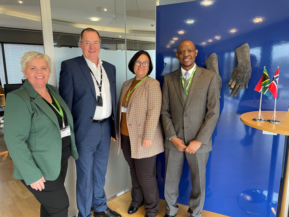 On Tue, 17 October 2023, Ambassador Kotze , 1st Sec: Political, Mr Moreki, and Honorary Consul in Stavanger, Ms Fride Solbakken had a fruitful meeting with the Director of Communications and Public Relations at Lyse AS, Mr Ove Jølbo. @DIRCO_ZA @LyseAS