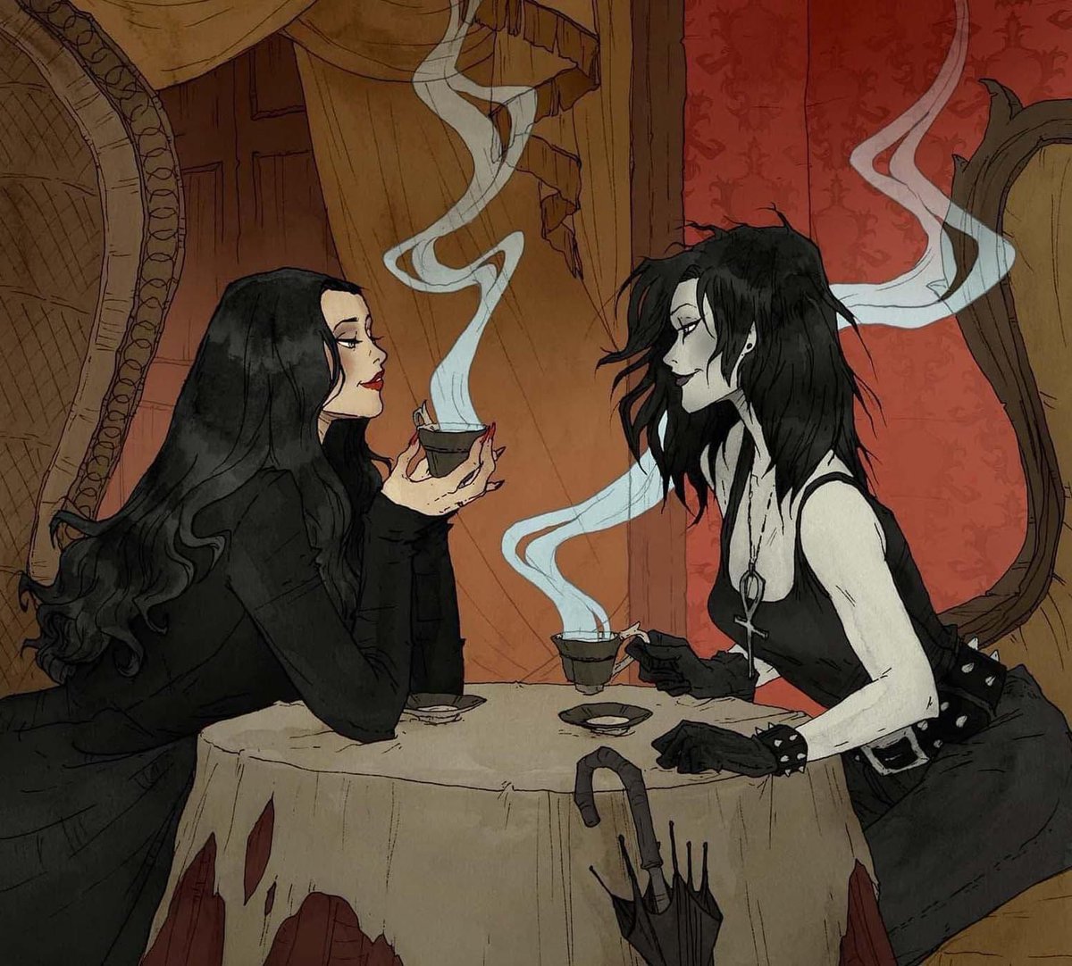 “Morticia and Death enjoying some tea”
Artist Credit: Abigail Larson