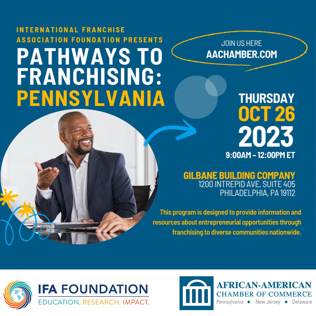 Empowering entrepreneurs to achieve their dreams. Join us for the 'Pathways to Franchising: Pennsylvania' event on October 26th. Join Us Here: membership.aachamber.com/events/details… #PathwaysToFranchising #Entrepreneurship #SupportBlackBusinesses