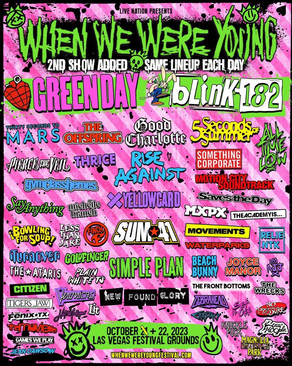 Coming out of post retirement to say I’ll be at <a href="/WWWYFest/">When We Were Young</a> this weekend and couldn’t be more pumped. Now I just gotta convince <a href="/newfoundglory/">New Found Glory</a> to go check out Area 51 with me.