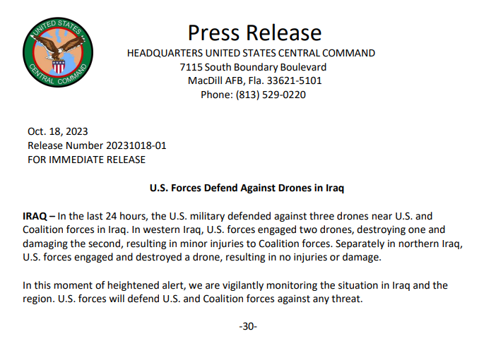 U.S. Forces Defend Against Drones in Iraq 
centcom.mil/MEDIA/PRESS-RE…