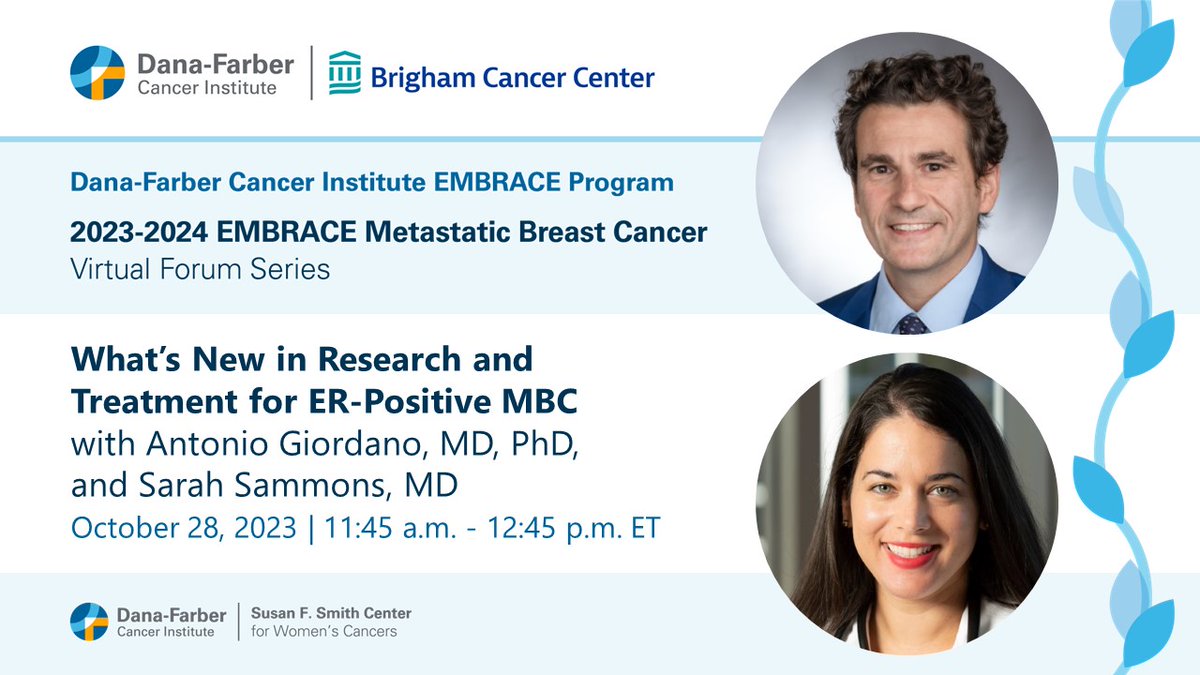 Join Antonio Giordano, MD, PhD (@antgiorda) & Sarah Sammons, MD (@drsarahsam), as they discuss advances for patients with #ER-positive #MBC on 10/28, part of the EMBRACE #MetastaticBreastCancer Forum Series. #breastcancerresearch #breastcancerawareness ms.spr.ly/60189t6uC