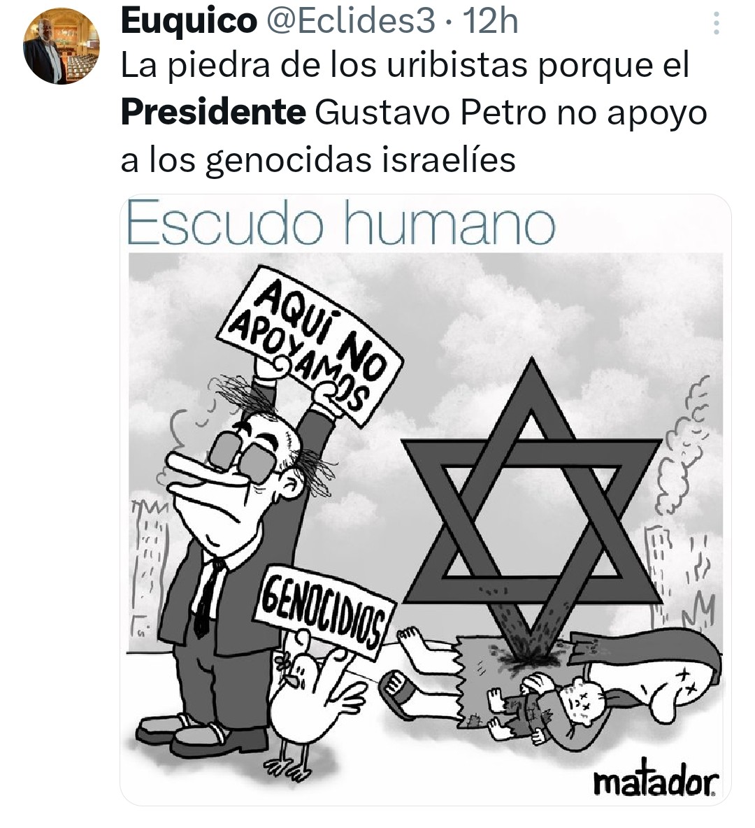Amparoluz4's tweet photo. @RevistaSemana 200 ESTÚPIDOS FACHOS! QUE BENJAMÍN NETANYAHU LOS ESPERA EN ISRAEL PARA QUE APOYEN EL GENOCIDIO DE PALESTINOS 
RECUERDEN QUE SON FACHOS MERCENARIOS Y ESTÁN LISTOS Y  FAMILIARIZADOS CON LOS GENOCIDIOS https://t.co/wFAFvqlaWO