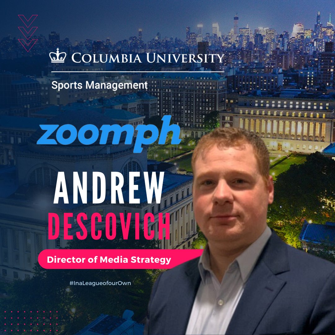 CU_SPS_Sports's tweet photo. Alumni Highlight❗
Andrew Descovich, SPS ‘17, recently started a new position as Director of Media Strategy at #Zoomph. In this role, he will help to solidify Zoomph’s presence and approach in audience and partnership measurement.🤝
#sportsbiz #InaLeagueofOurOwn https://t.co/nZLn9HBeEs