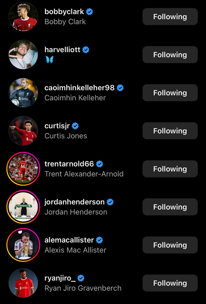 LFC players + Henderson who liked Mo Salah’s video of support for Gaza. ❤️