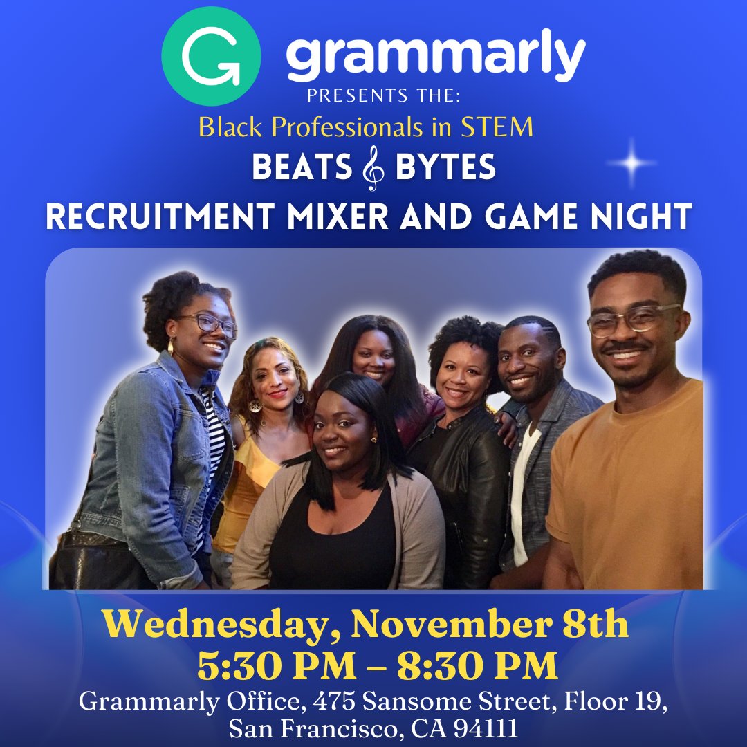 📢 Exciting news! Join us for Beats &amp; Bytes, a recruitment mixer and game night with Grammarly on November 8th from 5:30 pm - 8:30 pm PT. 📷 Connect with hiring teams, hear from a Grammarly panel, and supercharge your career journey. Register here: bit.ly/BPS1