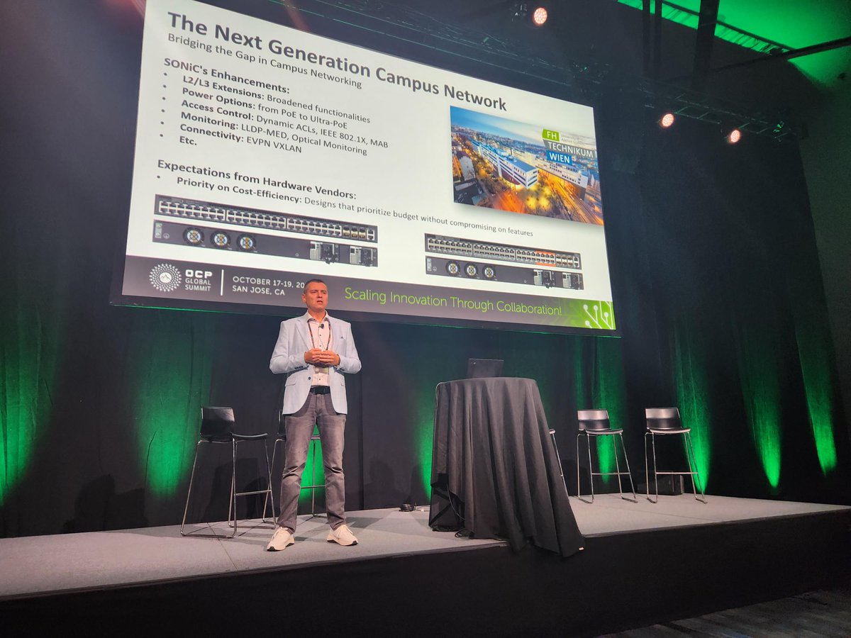 STORDIS_GmbH's tweet photo. Day 2 of #OCPSummit23 is off to a great start!

#STORDIS is proud to have been among the speakers at #OCPGlobalSummit 2023. @lukasz_lukowski, your presentation was awesome! 🌟👏

#OCPGlobalSummit #SONiC #OpenNetworking #LetsTalkSONiC #route2open @OpenComputePrj https://t.co/u1R3OaemHO